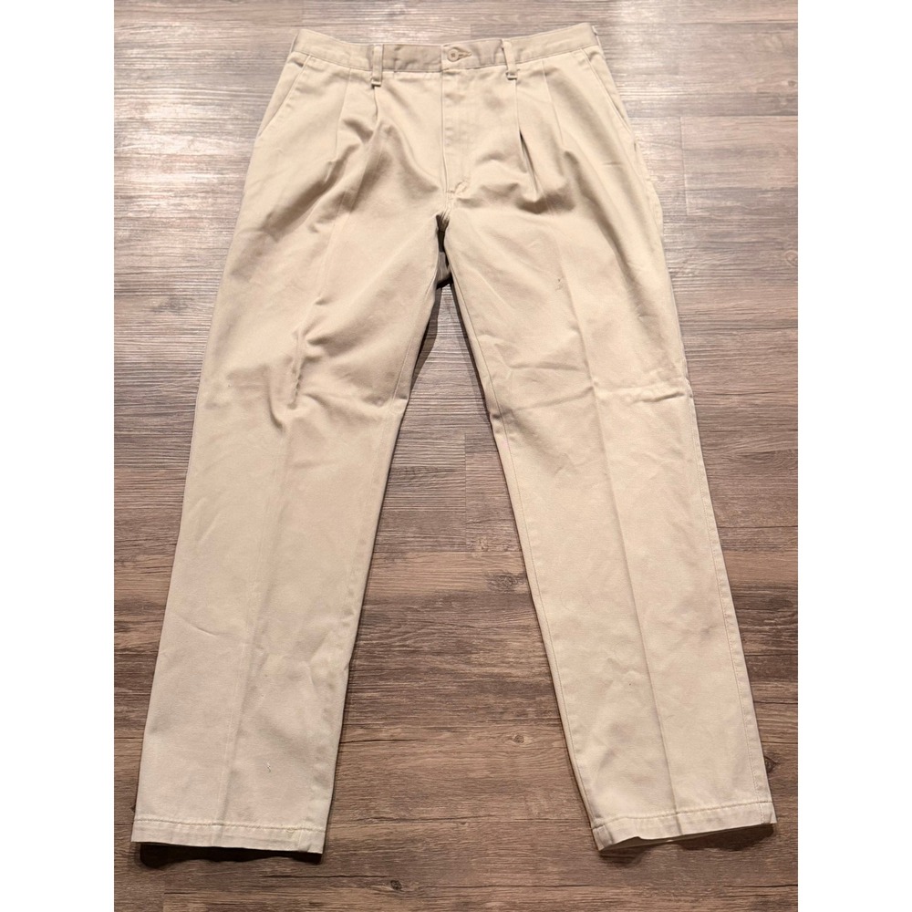 Wrangler Riata Mens Pleated Chino Pants Khaki Tan Cotton Trousers 34x32
